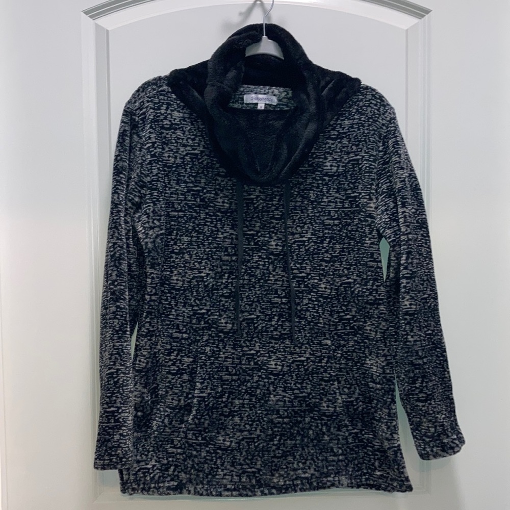 Sleepyheads cowlneck drawstring loungewear fleece pullover black and gray